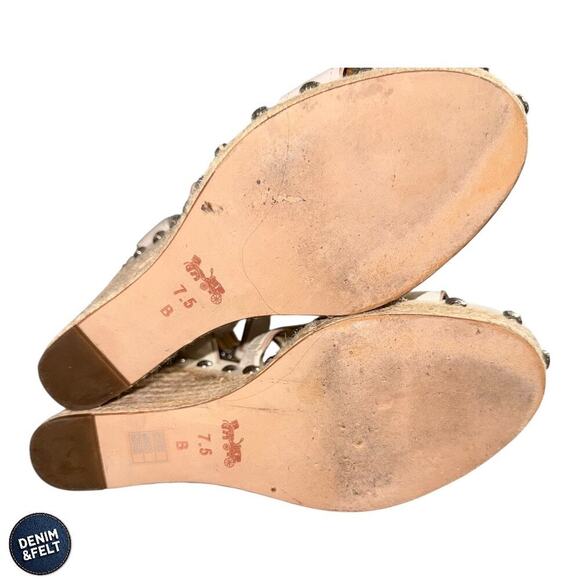 COACH Darcy Chalk Espadrille Wedge Sandals Leather Studded Straps 7.5B - Picture 9 of 16